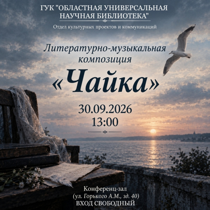 Жемчужины мировой литературы: приглашаем на литературно-музыкальный вечер к 130-летию пьесы А. П. Чехова «Чайка»